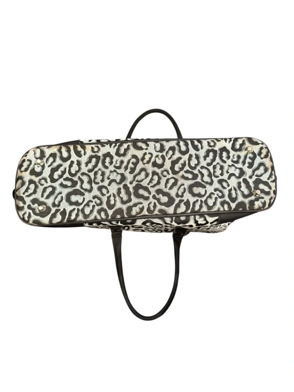 DVF Studio Grey Black Leopard Satchel Weekender Travel Tote Bag